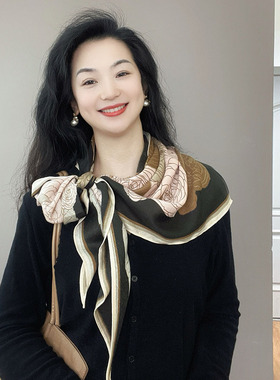 时髦款！黑色棉麻三角巾2025春秋高级感女士气质护颈围巾披肩包头