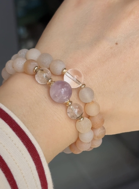 石头的日记  个性独特风化感原色玛瑙配幽灵水晶双圈手串