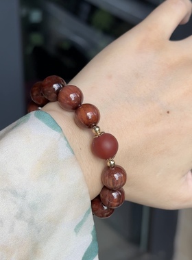 石头的日记 复古大颗天然石黑发晶红玛瑙手串