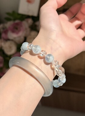 「潮汐之沫」天然海蓝宝白水晶手链女简约时尚清新配饰水晶手串