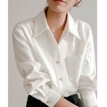 Fa-style grinding thickened white shirt woman spring and autumn long sleeves senior sensation small crowdsourced retro port taste stack wearing lining clothes