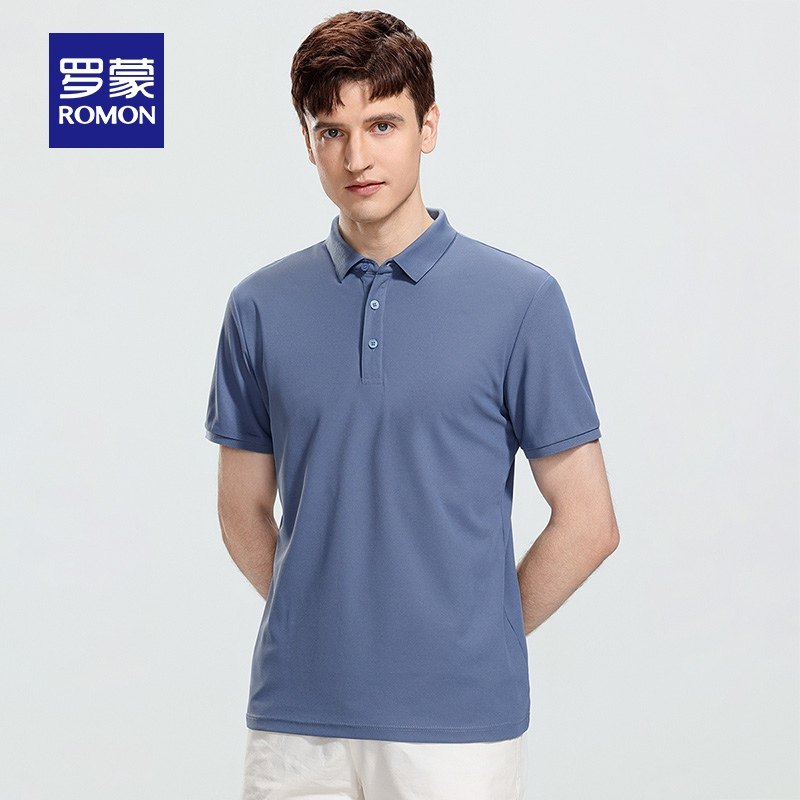 罗蒙男士商务休闲翻领短袖POLO衫2024夏季薄款简约百搭纯色T恤衫