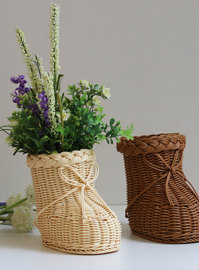 手工藤编花瓶摆件迷你桌面装饰品