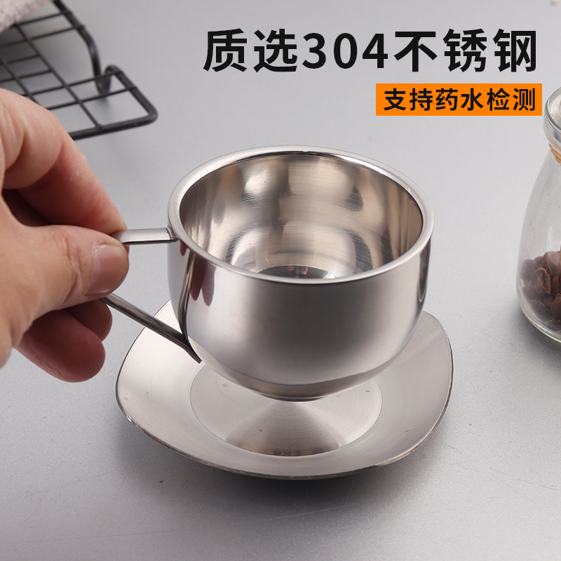 304不锈钢杯子2两小酒杯带手柄茶杯双层隔热迷你儿童口杯带把水杯