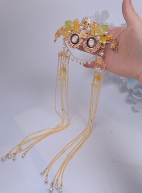 一梦星河/原创设计猫头鹰怪大眼萌汉服配饰古风金色流苏后压发冠