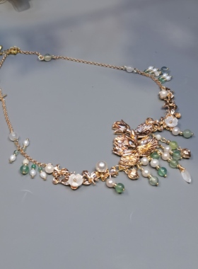 一梦星河原创设计汉服软璎珞项链淡水珍珠蝶贝荷花冷清复古项链