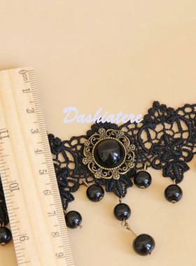 原宿复古项链个性脖颈链珍珠黑色蕾丝锁骨链百搭颈链lolita饰品女