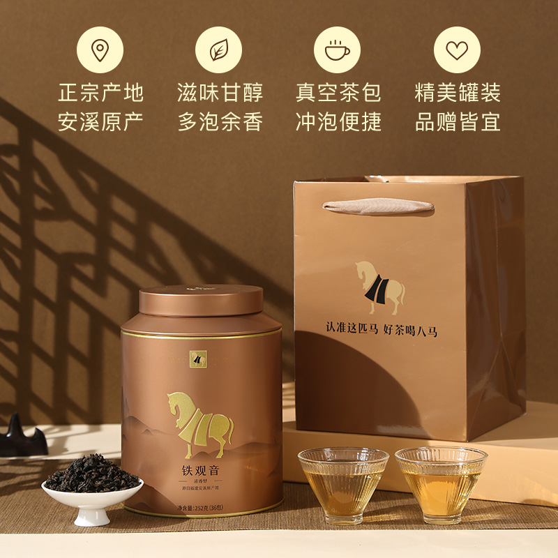 八马茶叶安溪铁观音浓香型兰花香乌龙茶口粮茶罐装252g（36包） - 图0