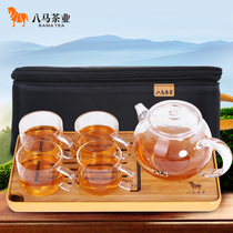 Eight Horses Tea Set Mini Carry-on Kungfu Glass Tea Tea Set Outdoor Portable Glass Teapot Tea Cup Group