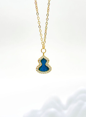 蓝色孔雀毛仿点翠项链国风百搭