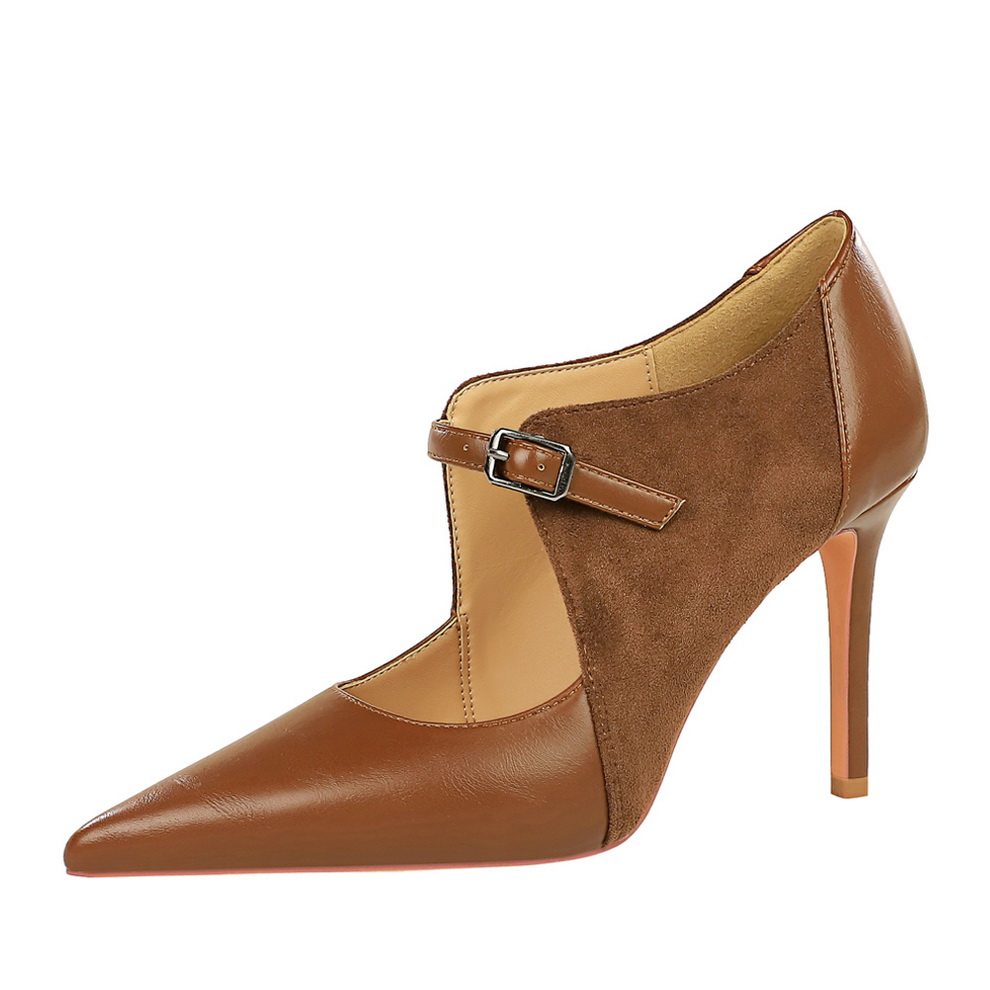 尖头深口单鞋女2025新款镂空大码一字带复古英伦风高跟鞋细跟百搭,淘宝优惠券,粉丝福利购,淘宝优惠卷