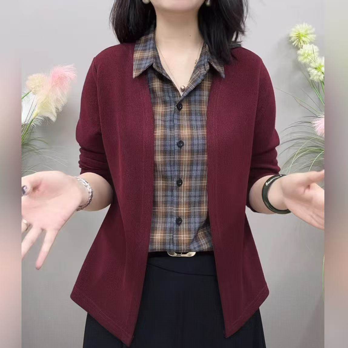 新款时尚拼色长袖衬衫polo领洋气减龄时尚百搭显瘦打底衫宽松外套,淘宝优惠券,粉丝福利购,淘宝优惠卷