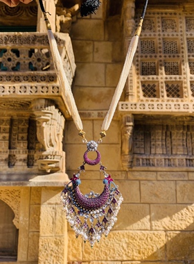 【梦回旁遮普】印度高级工坊定制 手工925银珍珠琉璃项链毛衣链