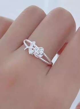 999纯银玫瑰花戒指可调节