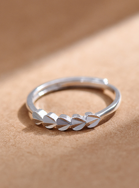 老匠人女款足银小清新爱心戒指