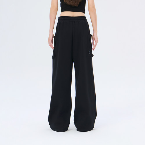 Fun2025秋冬新品潮牌休闲裤女宽松简约运动长裤加绒加厚舒适直筒 - 图3