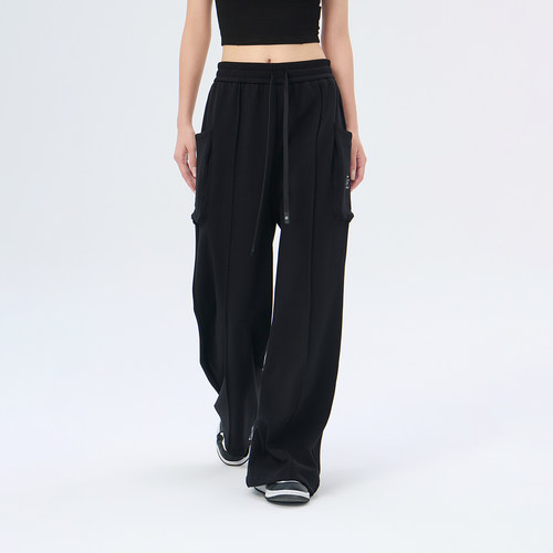 Fun2025秋冬新品潮牌休闲裤女宽松简约运动长裤加绒加厚舒适直筒 - 图0