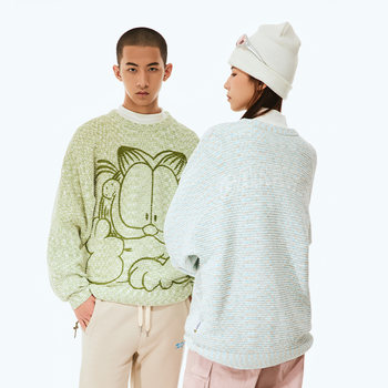 ມ່ວນ trendy brandy pullover sweater round neck winter new Garfield cartoon printed warm couple style sweater