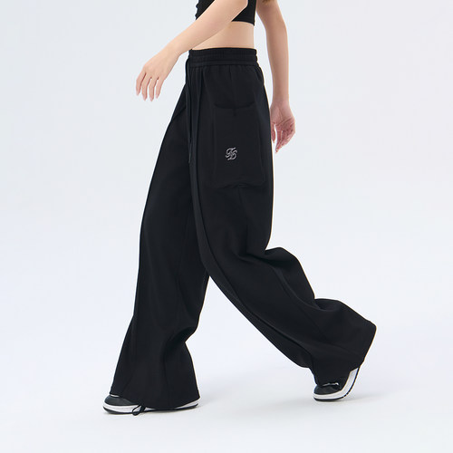 Fun2025秋冬新品潮牌休闲裤女宽松简约运动长裤加绒加厚舒适直筒 - 图1