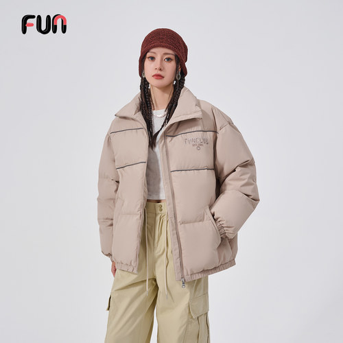 Fun2025冬季商场同款时尚运动宽松版卡其色羽绒服男女同款 - 图2