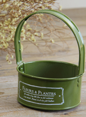 康康时光绿色铁皮提手多肉花盆