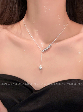 银色拉丝圆球吊坠项链女2026新款