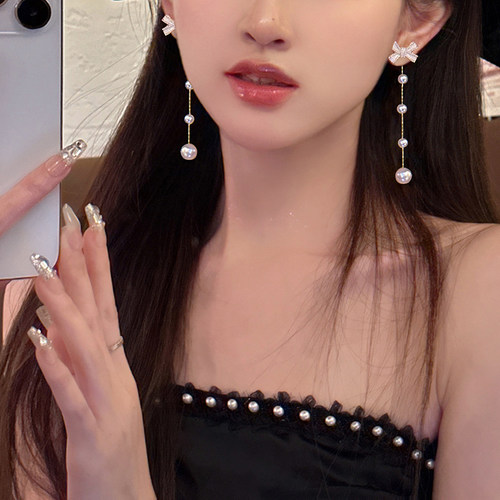 千金大小姐！高级感蝴蝶结珍珠耳环女2026新款潮小众设计耳钉耳饰 - 图3