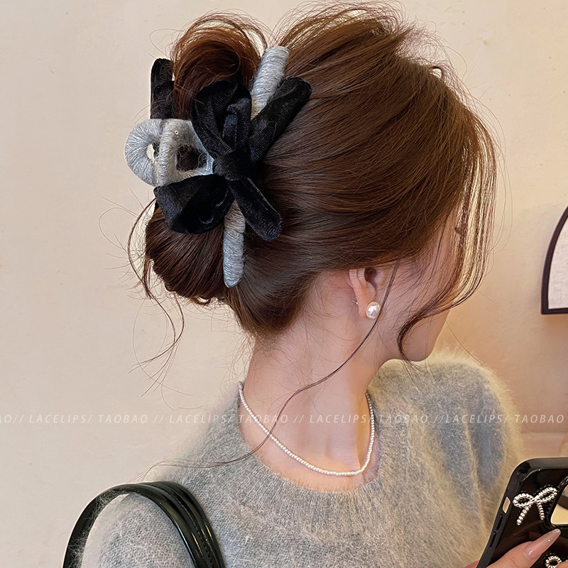 静谧蓝~头发抓夹女丝绒蝴蝶结鲨鱼夹大号盘发夹秋冬发饰2026新款,淘宝优惠券,粉丝福利购,淘宝优惠卷