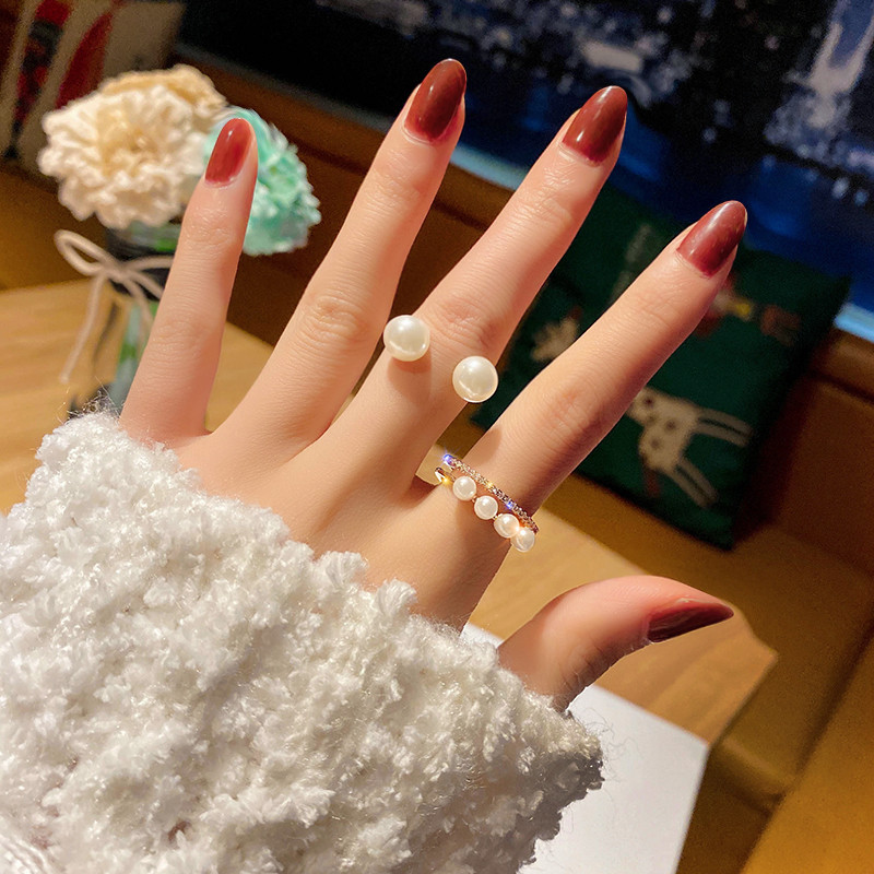 两个件套珍珠水晶开口时尚食指戒指女 潮韩版网红冷淡风指环 ins 两个件套珍珠水晶开口时尚食指戒指女 潮韩版网红冷淡风指环 ins