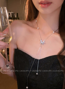 超仙蝴蝶珍珠抽拉项链女2026新款