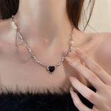 Париж Ноктюрн ~ барокко жемчужно-черный цирконий Love ожерелье женский легкий роскошный нишевый свитер для девочек с цепочкой на ключицы