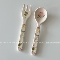 South Korea Fields Garden Wind Cute Little Flower Ceramic Cutlery Suit Spoon Fork Child Rice Spoon Spoon Spoon Sweet Pitchforks