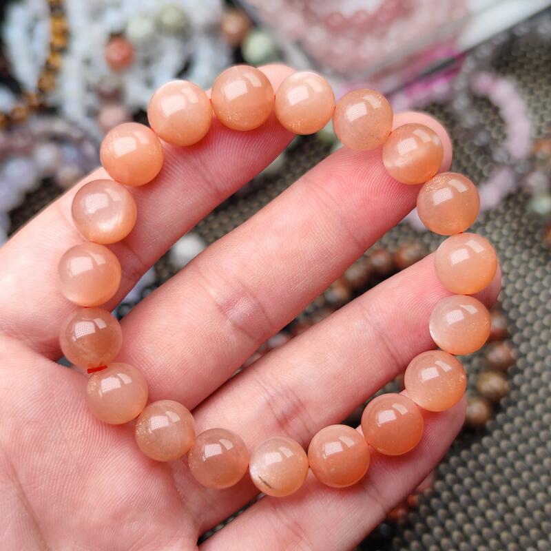 天然粉橙月光石手链女单圈金沙太阳石手串甜美斜长石猫眼水晶饰品,淘宝优惠券,粉丝福利购,淘宝优惠卷