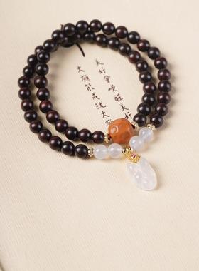 天然石榴石3圈手串草莓晶平安扣