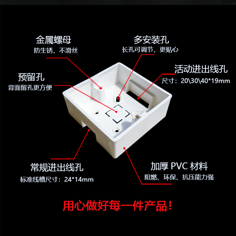 86型明盒 通用型明盒 明装开关插座底盒 明装接线盒 阻燃接线盒