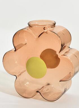 可爱小黄花迷你花瓶水培玻璃彩色花朵花瓶插花器餐桌装饰摆件