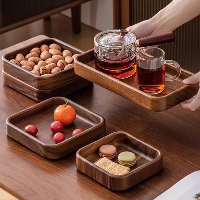 Walnut square bowl fruit tray household solid wood tray creative storage dessert dried fruit tray square stackable fruit tray
