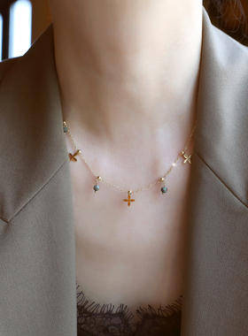 ZOXI天然石四叶草项链不掉色配饰