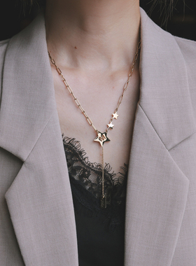 ZOXI欧美百搭镂空五角星短款毛衣链2025年新款秋冬项链ins冷淡风