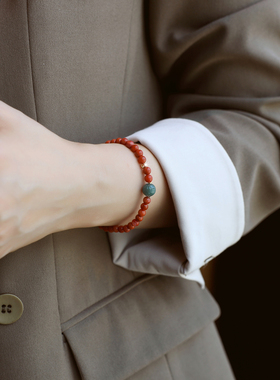 ZOXI天然红玛瑙旺财翡翠手串手链