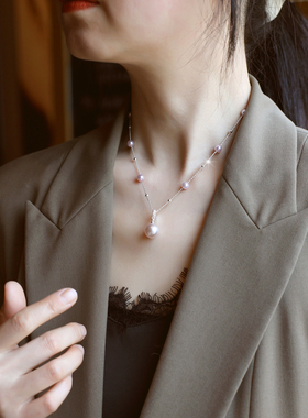 ZOXI浅紫色珍珠项链女款2026新