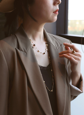 ZOXI超长虎眼石多层毛衣链秋冬女