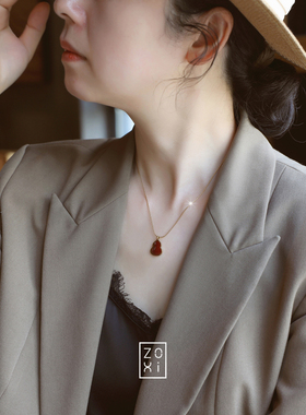 ZOXI红色葫芦毛衣项链配饰钛钢女