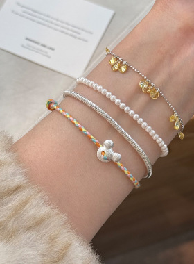 s925纯银米奇头手工编绳手链女