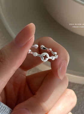 s925纯银十字架戒指女甜酷风开口