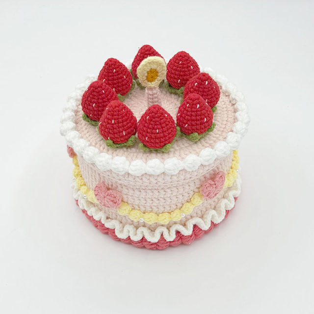Handmade crochet crochet yarn green grass cake DIY material bag tutorial storage box cake hat cute gift