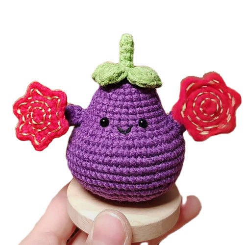 新年手工毛线钩针钩织二人转如花小茄子玩偶DIY材料包钥匙扣包挂 - 图3