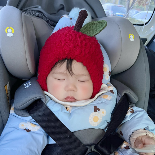 新年红帽珊瑚绒毛线DIY苹果帽宝宝儿童帽秋冬保暖钩针编织材料包 - 图0