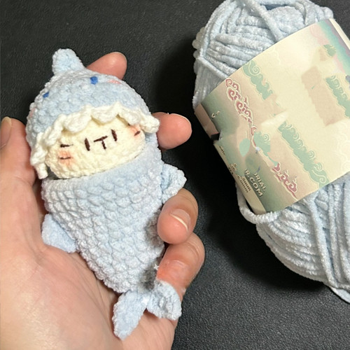 鲨鱼小猫玩偶手工diy钩针编织材料包毛线钩织自制挂件钥匙扣礼物 - 图1