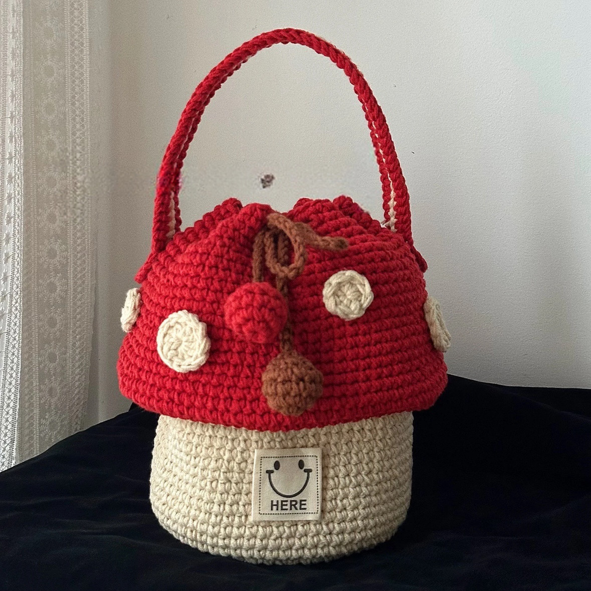 圣诞礼物红色蘑菇包菱形包包diy材料包自制手工编织毛线钩针斜挎,淘宝优惠券,粉丝福利购,淘宝优惠卷